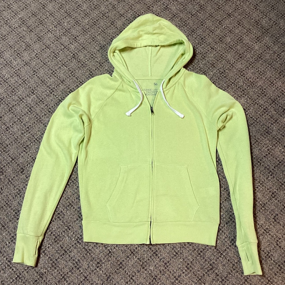SO Lounge Life Light Lime Green Zip-Up Sweatshirt Hoodie * Size XS